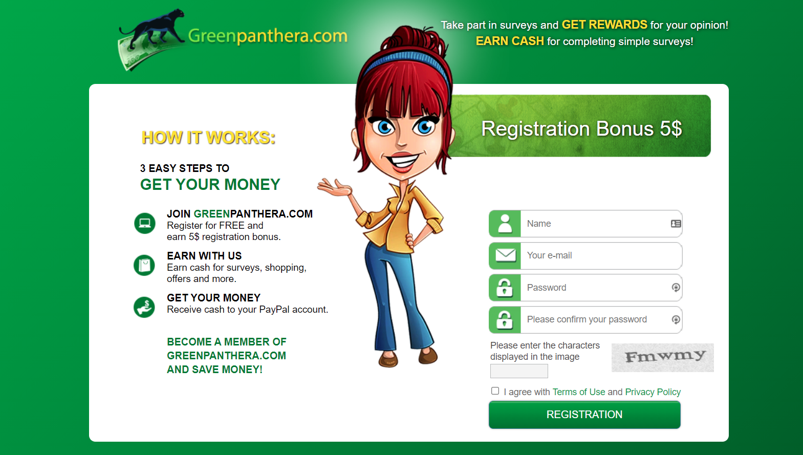 The sign up form of Green Panthera