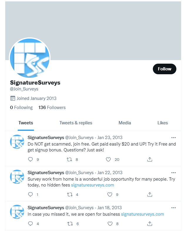 The last time Signature Surveys tweeted something