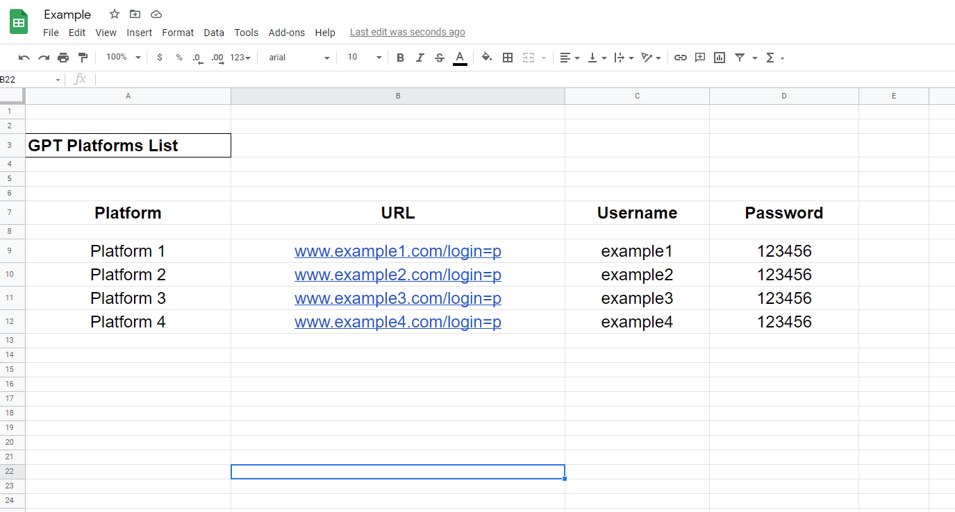 An example of organizing gpt platforms with Google Sheets
