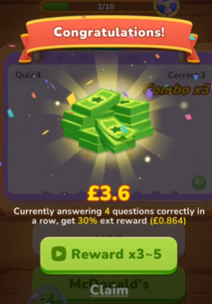 Quiz Star multiplied rewards