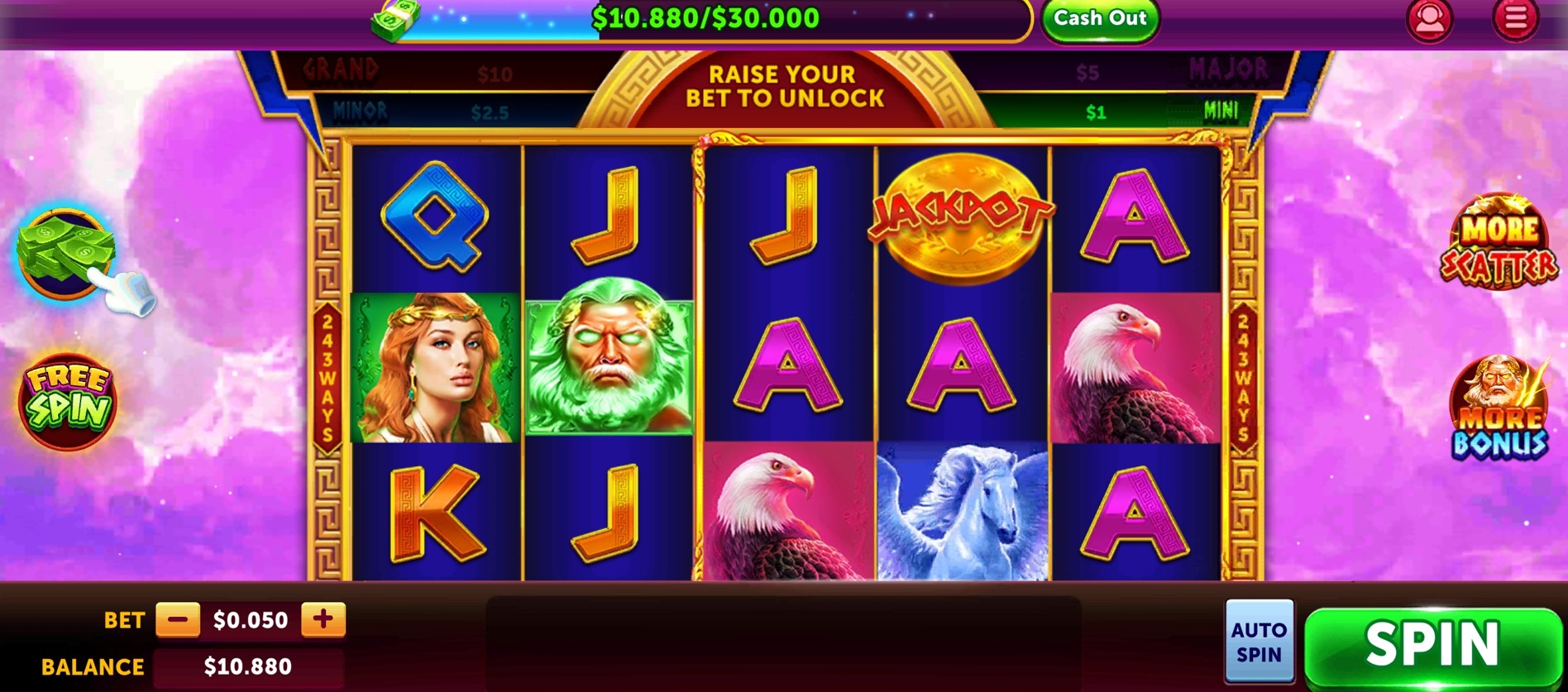 Zeus Jackpot Mania game interface Zeus Jackpot Mania game interface
