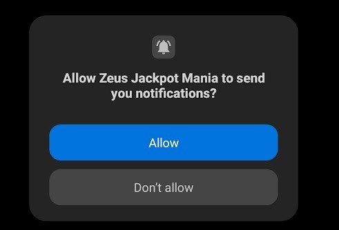 Zeus Jackpot Mania notification 1 Zeus Jackpot Mania notification 1